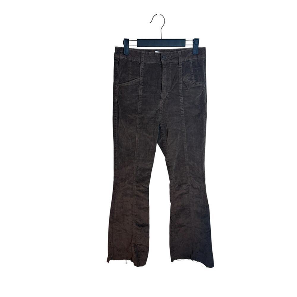 Vanilla Star Chocolate Brown Flare Raw Hem Corduroy Pants